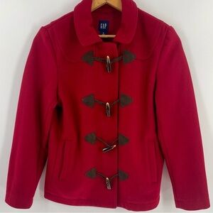 Gap Wool Blend Red Peacoat Zippered Toggle Closures Pockets Lined Coat Jacket